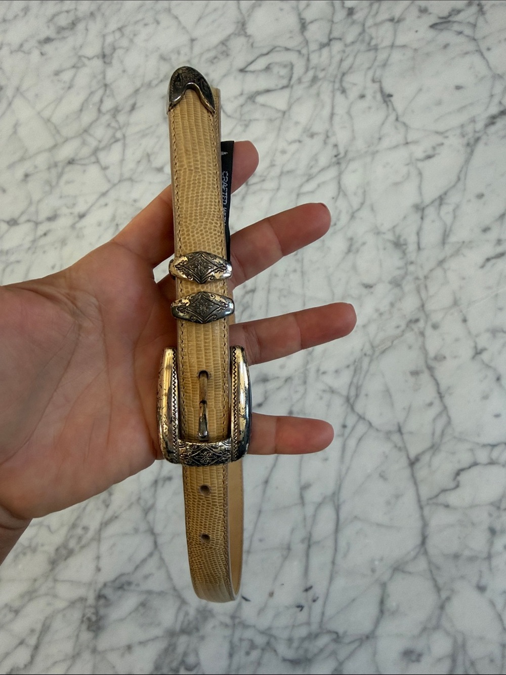 Vintage Brighton Embossed Reptile Beige Leather Belt Sz M